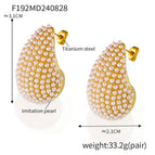 F192-Golden Artificial Pearl Earrings