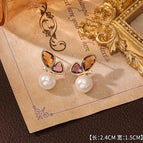 11#Colorful Crystal Butterfly Pearl Stud Earrings