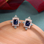 15-Sapphire Pattern Engraved Earrings
