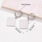 25.5x25.5mm / Light Gold Rectangular Earrings (Steel Color) / 1 Pair/Package