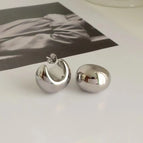 [Tsg354] Oval Round Earrings Steel Color
