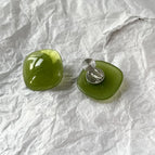 Green Elegant Thick Copper Gold-Plated Mosquito Coil Clip Earrings