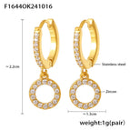 F1644-Gold O-Shaped Inlaid Zircon Full Diamond Earrings