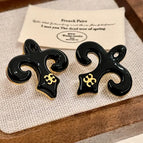 2512072 Black Cross Flower Earrings (S925 Silver Needle)