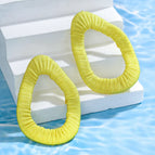 Yellow Irregular Oval Raffia Woven Earrings