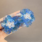 Exquisite Beaded Braided Blue Flower Stud Earrings