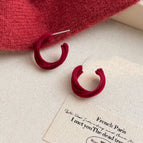 Burgundy Flocked C Shape-Silver Needle