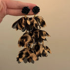 Black Rose Leopard Print Fabric Tassel Earrings ES21534-2