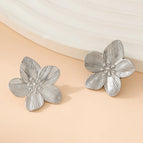 One Size / Silver / 2 Pieces Stainless Steel Flower Earrings