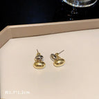 Golden Double Bean Stud Earrings (F2560)