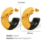 Eh477 Black Epoxy Gold Earrings