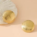 One Size / Gold / 2 Pieces Stainless Steel Striped round Cover Earrings