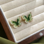 Gradient Green Crystal Butterfly-Silver Needle