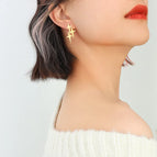 F557-Cross Eight-Pointed Stars Stud Earrings Gold