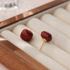 Cube Sugar Ear Studs-Golden Red Bead- / 925 Silver