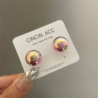 2068 Pink Flower Ball Stud Earrings 925 Silver Needle