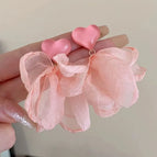 Pink Heart Chiffon Petal Earrings