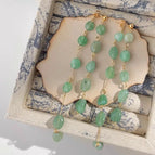 2407076 Green Natural Stone Tassel Back Hanging Earrings (S925 Silver Needle)