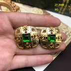 OM821 Square Green Stud Earrings