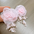 Pink organza rose fairy earrings