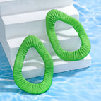 Green Irregular Oval Raffia Braided Earrings