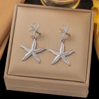 2 [Ag90] Big Starfish Earrings Steel Color