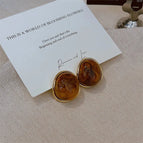 E2748 Amber Earrings--C-shaped Oval