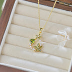 Olive Green Zircon Flower Necklace