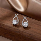 208-Cross Rhinestone Zircon Stud Earrings Silver