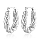 Cast Stainless Steel U-Shaped Twist Earrings Steel Color