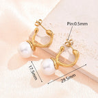 29.5x11.5mm (Needle Thickness:0.8mm) / Acrylic Imitation Pearl Concave-Convex C- Shaped Earrings (Gold) / 1 Pair/Package