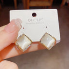 No. 16 Diamond Opal Stone Ear Studs (Real Gold Plating)