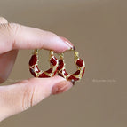 Red Glaze Sparkling Diamond Enamel Earrings, ES21440-2