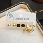 Button Hoop Earrings-Black