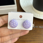 4660 Polka Dot Flat Round Ball Earrings Purple