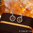 23#Brown Square Zircon Earrings