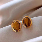 18 # Silver Needle-Oval Earrings (Real Gold Plating)
