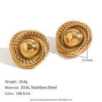 Cast round Hemp Pattern Button Stud Earrings-Gold
