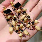 2510137 Wooden Water Drop Crystal Beaded Tassel Earrings (S925 Silver Needle)