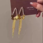 Gold butterfly tassel stud earrings