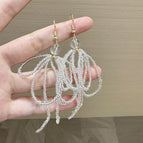 Sweet Beaded Bow Tassel Earrings