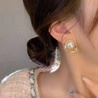 Half Circle and Pearl【E0199 Silver Needle】