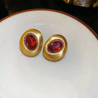 6#Silver Needle-Gold-Pink-18k Real Gold Electroplated Oval Diamond Stud Earrings