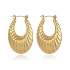 Striped Oval Hollow Earrings Gold MS-010 / 18K