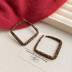 Geometric Leopard Print Earrings-Silver Needle