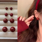 12mm Red Bean Stud Earrings