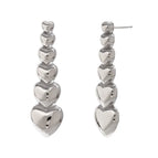 Gradient Size Peach Heart String Earrings-Steel Color