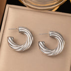 10 [Ag122] Twist C- Shaped Earrings Steel Color