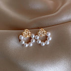 92# flower pearl circle earrings
