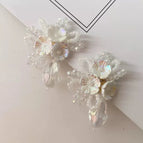 Fairy White Crystal Woven Flower Pendant Water Drop Earrings